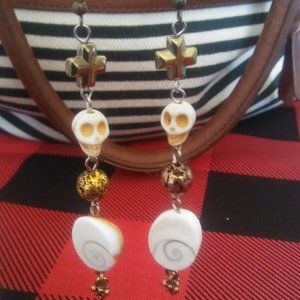 GOLD SKULL & CROSS  DANGLES